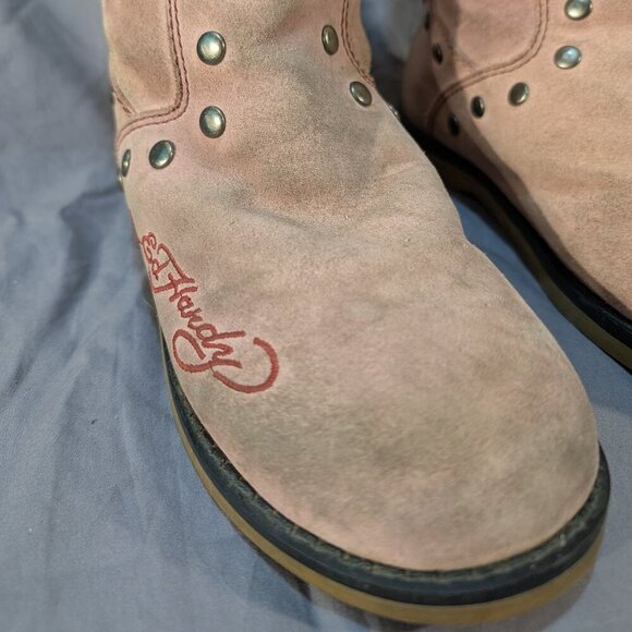 Ed Hardy Geisha Kiss of Death Pink Suede Faux Fur Lined Boots Women's US 6 - Picture 4 of 10